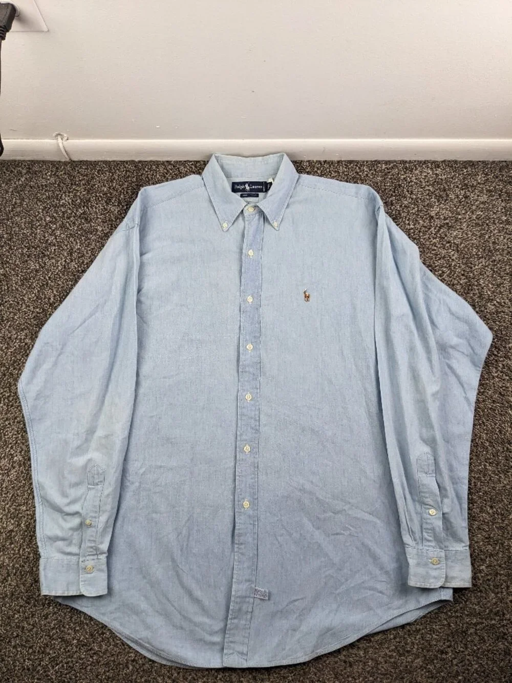 Vintage Polo Ralph Lauren Shirt Chambray Flesh Pony L/S Button Mens Large